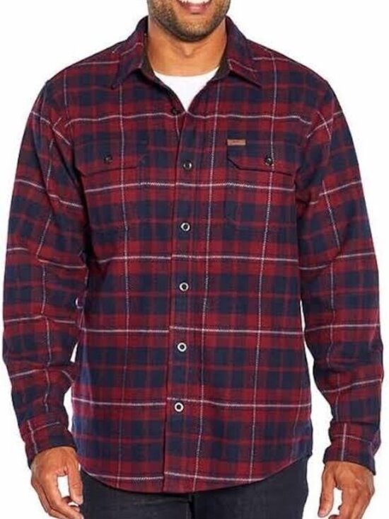 Other - Orvis Big Bear Sangria Red / Navy Blue Tartan Plaid Heavy 100% Cotton Flannel M